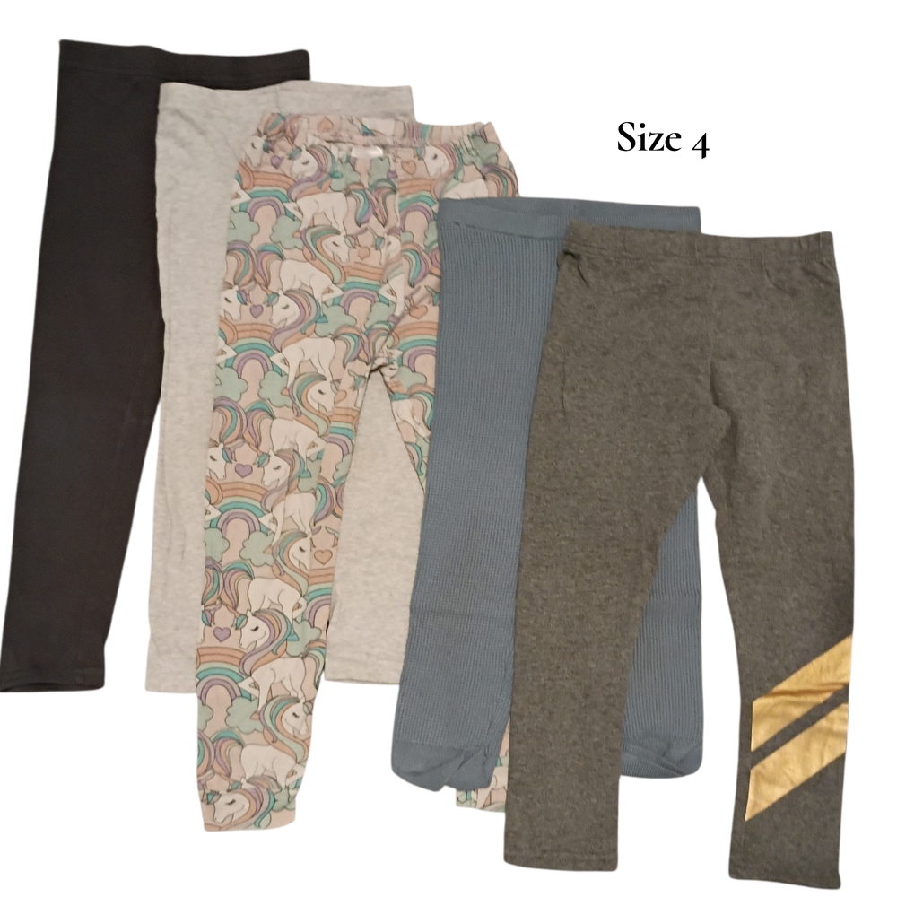 Kids Multicolor Leggings 5 Piece Bundle Size 4